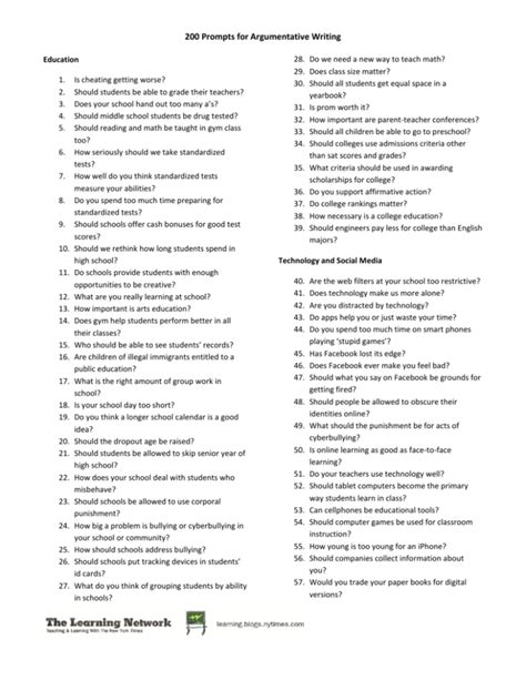 200 Prompts for Argumentative Writing .